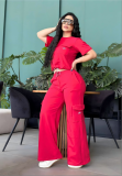 ALO Spring/Summer Trendy Embroidered Letter Hoodie Work Clothes Wide Leg Casual Sports Set Short Sleeve Pants