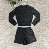 ALO summer new minimalist style casual fashion round neck long sleeved shorts set