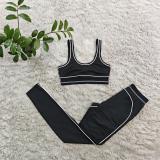 Fashionable sleeveless vest with high waist, hip lifting, and abdominal compression fitness yoga suit set without letters