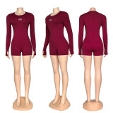 ALO fashion slim fit round neck long sleeved yoga suit with waist cinching and hip lifting jumpsuit shorts