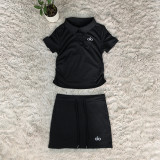 ALO Fashion Simple Collar Embroidered Slimming Short Top with Hip Lifting and Sexy Short Bag Skirt Set