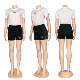 ALO round neck embroidered short sleeved shorts set, fashionable, casual and comfortable