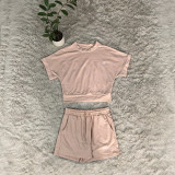 ALO round neck embroidered logo short sleeved shorts with exposed belly button fashion set