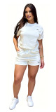 ALO round neck embroidered logo short sleeved shorts with exposed belly button fashion set