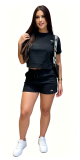 ALO round neck embroidered logo short sleeved shorts with exposed belly button fashion set