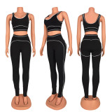 Fashionable sleeveless vest with high waist, hip lifting, and abdominal compression fitness yoga suit set without letters