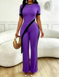 Spicy girl design with a cinched waist and contrasting colors, diagonally cut open waist top and wide leg pants set