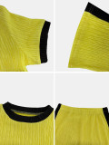 Spicy girl design with a cinched waist and contrasting colors, diagonally cut open waist top and wide leg pants set
