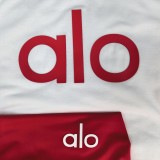 Round neck relief ALO casual short sleeved top with high elasticity and quick drying cotton yoga cropped pants set