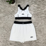 ALO yoga sleeveless gathering sports vest with high waist, hip lifting, and abdominal compression skirt set (including safety pants)