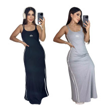 ALO Sleeveless Sexy Double Strip Thin Strap Slimming Embroidered Long Fashion Elegant Dress