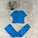 Fashion trend embroidery letter AL0 casual sports simple short sleeved wide leg pants set
