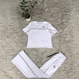 Fashion trend embroidery letter AL0 casual sports simple short sleeved wide leg pants set
