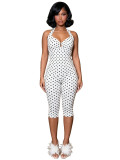 Elastic wave dot print neck hanging sexy deep V slim fit set European and American hot selling set