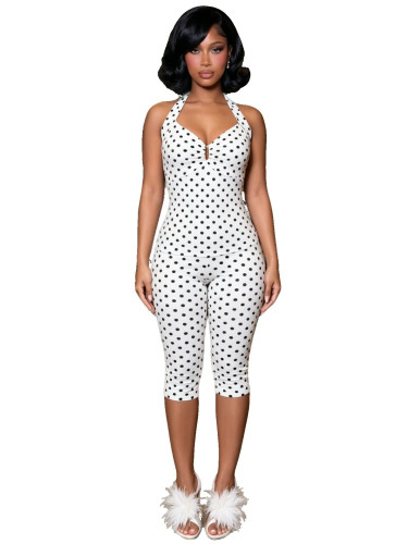 Elastic wave dot print neck hanging sexy deep V slim fit set European and American hot selling set