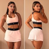 ALO yoga sleeveless gathering sports vest with high waist, hip lifting, and abdominal compression skirt set (including safety pants)