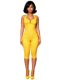 Elastic wave dot print neck hanging sexy deep V slim fit set European and American hot selling set