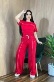Fashion trend embroidery letter AL0 casual sports simple short sleeved wide leg pants set