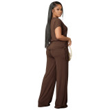 Fashion off shoulder asymmetrical pleated wide leg pants set, two-piece set