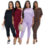 Comfortable and personalized anti edge single shoulder batwing sleeve pants set, two-piece set