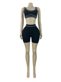 European and American fashion women's contrasting lines sports vest yoga tight casual shorts two-piece set