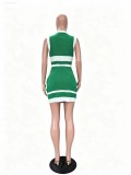 Casual Knitted Color Contrasting Sleeveless Short Skirt Set
