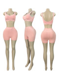 European and American fashion women's contrasting lines sports vest yoga tight casual shorts two-piece set