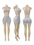European and American fashion women's contrasting lines sports vest yoga tight casual shorts two-piece set