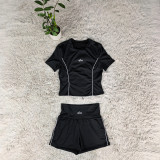 ALO letter high waisted yoga pants solid color sports yoga short sleeved shorts set