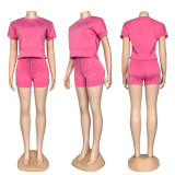 ALO Soft and Comfortable Casual Round Neck Short Sleeve Top with Pocket Tie Rope Shorts Solid Color Set