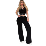 ALO spring and summer new casual sports crop top fashion hot stamping vest pants two-piece set