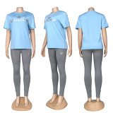 Round-neck comfortable casual short-sleeved top with high-waisted waist-raising and belly-firming yoga leggings set