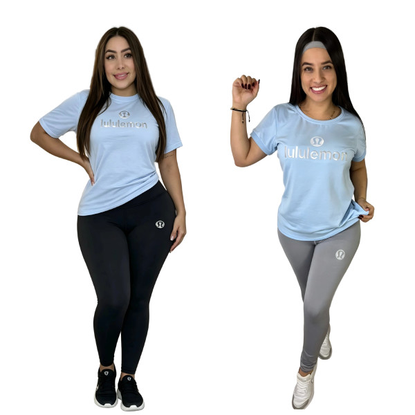 Round-neck comfortable casual short-sleeved top with high-waisted waist-raising and belly-firming yoga leggings set