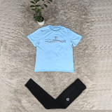 Round-neck comfortable casual short-sleeved top with high-waisted waist-raising and belly-firming yoga leggings set