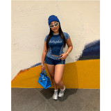 Fashion printed leopard print patchwork short sleeved sports shorts two-piece set
