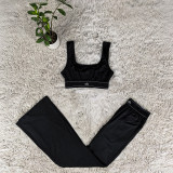 Polyester/Spandex Trendy Sporty Cropped Tank Top and Yoga Wide-leg Trousers Set