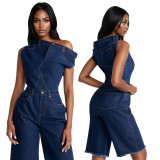 Casual Fashion Strapless Single Shoulder Slim Fit Denim Rompers