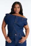 Casual Fashion Strapless Single Shoulder Slim Fit Denim Rompers