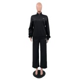 ALO hoodie autumn and winter loose jacket stand up collar slimming jacket fitness two-piece set