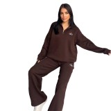 ALO hoodie autumn and winter loose jacket stand up collar slimming jacket fitness two-piece set