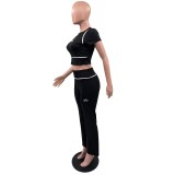 AL0 Fashion Leisure Sports Set, Trendy Bellbottom Pants Two Piece Set