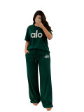  ALO loose trendy solid color daily casual commuting temperament comfortable wearing short sleeved set