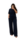 Relaxed Trendy Solid Color Daily Casual Commuting Stylish Comfortable Short Sleeve Set