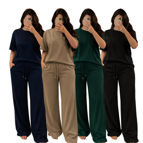 Relaxed Trendy Solid Color Daily Casual Commuting Stylish Comfortable Short Sleeve Set