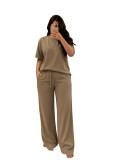 Relaxed Trendy Solid Color Daily Casual Commuting Stylish Comfortable Short Sleeve Set