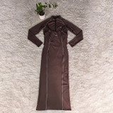 Line-paneled Two Piece Set  Short Zip-up Jacket Fitted Slip Dress