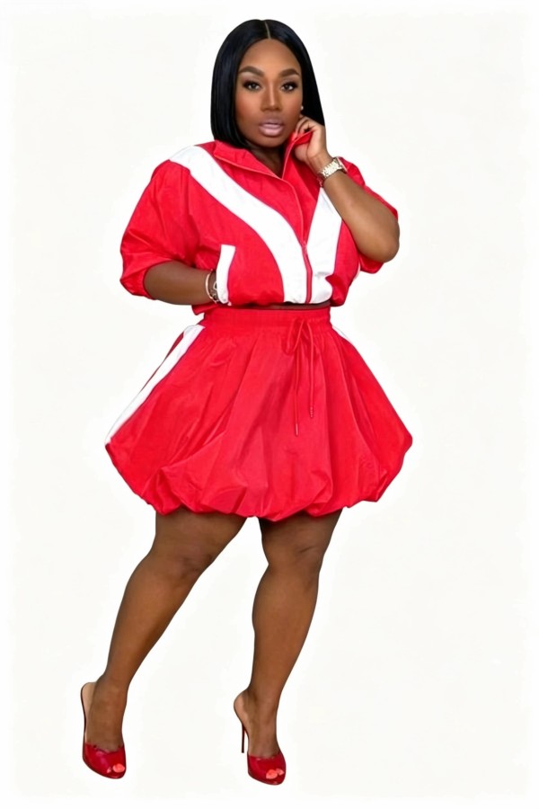 New casual color blocked quick drying bubble skirt set