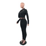 ALO casual long sleeved jacket embroidered with European and American slimming yoga exercise three piece set