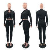 ALO casual long sleeved jacket embroidered with European and American slimming yoga exercise three piece set
