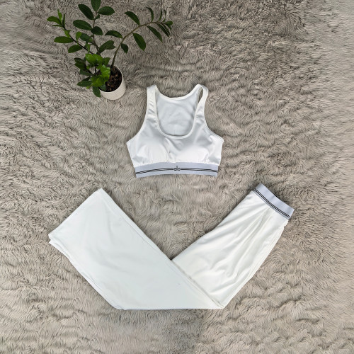ALO Fashion Short Tank Top (including Chest Mat) Loose Straight Leg Wide Pants Casual Fitness Yoga Set